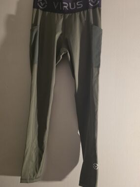 Virus Olive Green Women's Leggings with Black Waistband